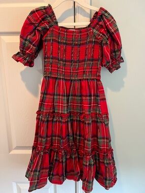 Ivy City Co Red Tartan Puff-Sleeve Smocked Dress